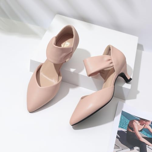 Image of RIBONGZ Kitten Heels for Women Closed Toe Comfortable Low Heels Pointed Toe Sexy Slip on Pumps Bridal Party Dressy Shoes
