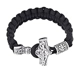 Collares colgantes, pulsera de cuerda de paraguas vikingo con Mjolnir y cuentas de runas de acero inoxidable, mito nórdico, regalo de amistad para hombres escandinavos con bolsa de joyería