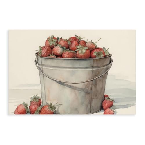 Poster rétro sur toile de fraises 61x91 cm pour déco murale
