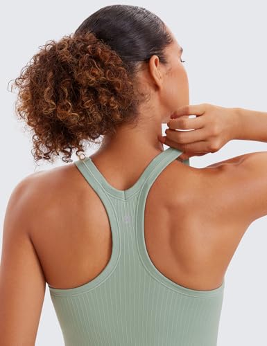 Image of CRZ YOGA Seamless Rib Racerback Tank Tops | Light Support, Built in Bra, Removable Pads, Yoga, Ribbed, High Neck, for Women