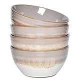 Bosmarlin Ceramic Cereal Bowl Set of 4, 26 Oz, Soup Bowl for Oatmeal, Salad, Dishwasher and Microwave Safe, Reactive Glaze (Brown, 6 in)