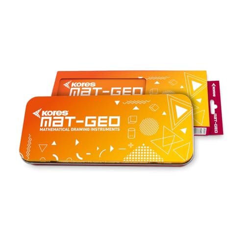 Image of Kores Mat-Geo Geometry Box for Students | Mathematical Drawing Instrument Box with Compass, Divider, Protractor, Set Squares, Scale, Pencil, Eraser & Sharpener | School & Exam Use