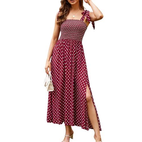 Image of BROVAVE Women Summer Floral Dress: Casual Square Neck Flowy Boho Beach Midi Sundress Sleeveless Tie Shoulder Vacation Daily