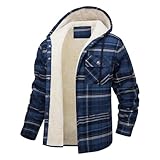 Chaqueta de franela a cuadros para hombre, de manga larga, forro polar, chaqueta de invierno cálida a cuadros con capucha, Plaid 2, L