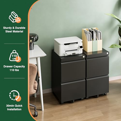 Letaya Mobile File Cabinet With Lock,2 Drawer Under Desk Metal Rolling Filing Cabinets For Home Office Organizer Letters/Legal/A4 thumb #6