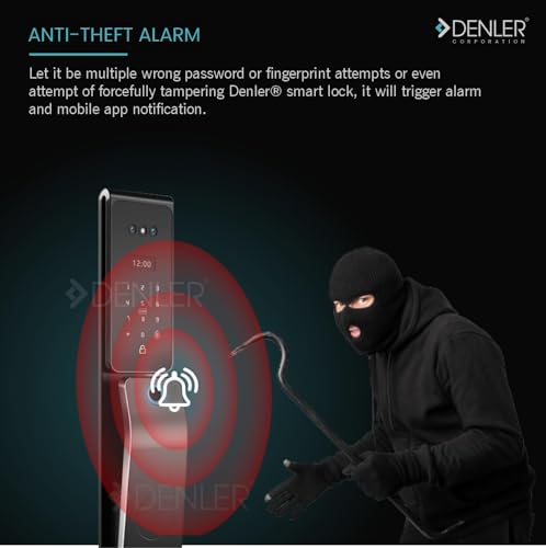 Image of Denler FLv8 9-in-1 Smart Door Lock | Alexa Voice Unlock | 3D Face ID | RF Remote | Fingerprint | IP65 Waterproof | Wi-Fi App | Card | PIN | Key | 3 Year Warranty (Black Matt Heavy)