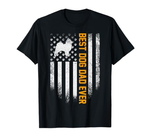 Vintage USA Best Pomeranian Dog Dad Ever American Flag Gift Maglietta