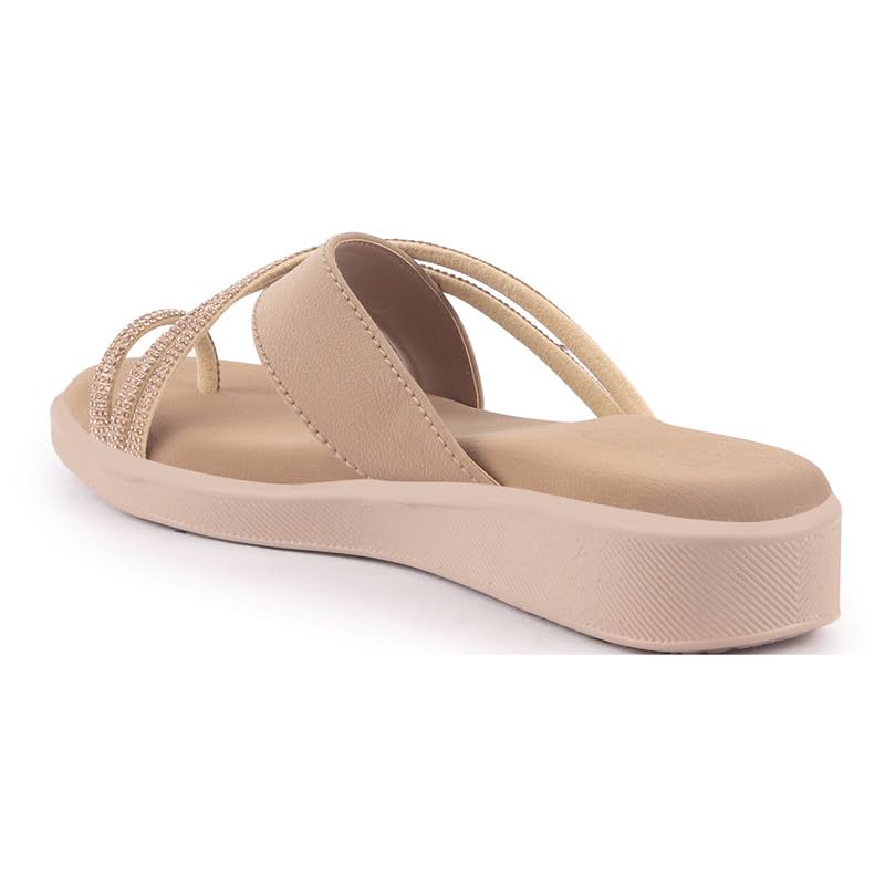 Image of FAUSTO Women Embellished Shimmery Cross Strap Toe Ring Wedding Slip On Slippers | Soft Cushioned Footbed Wedge Sandals | Party, Mehndi, Festive