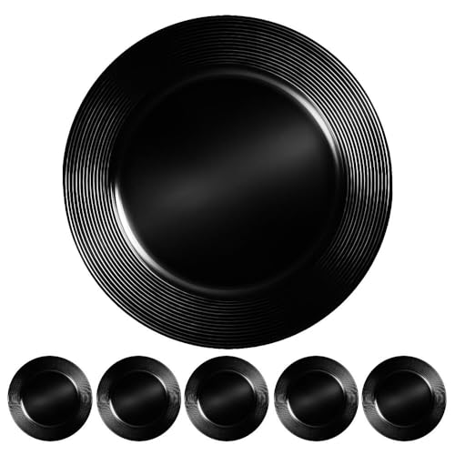 Murago - 6er Set Platzteller ca. 33cm Kunststoff schwarz - glänzende Unterteller Untersetzer für Teller Dekoteller Kerzenteller Dekoration für Hochzeit Tischdeko