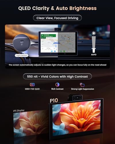 Image of P10 9 inch CarPlay Screen for Car, Wireless CarPlay & Android Auto GPS Navigation, Built-in 4G LTE, Up to 30-Day Parking Monitor, Remote Live View, Dual 1080P Dash Cam, QLED Display, ChatGPT & Gemini AI
