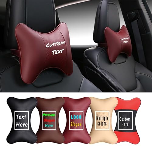 MVJAA Customizable Neck Pillow, Black Headrest Pillow, Leather Seat Neck Support Cushion, Comforble Soft Travel Pillows for Traveling, Car, Home (Brown)