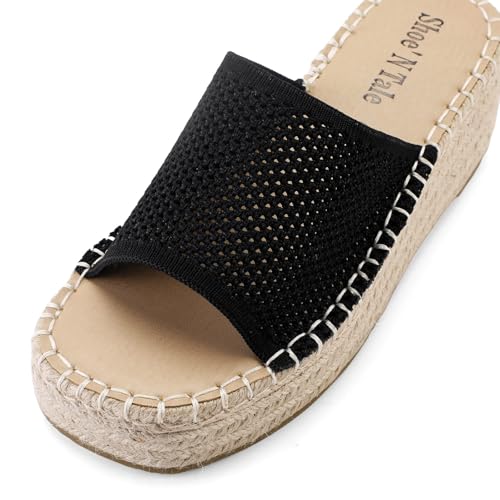Image of Shoe'N Tale Platform Espadrille Sandals for Women Wedges Slip On Mules Sandals Open Toe Slides Bohemia Beach Heels Sandals