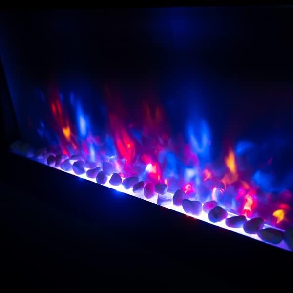 TruFlame 2023 LED TruFlame Wall Mounted Flat Glass Electric Fire with Pebble and Log Effect and 7 colour side LEDs(90cm wide)