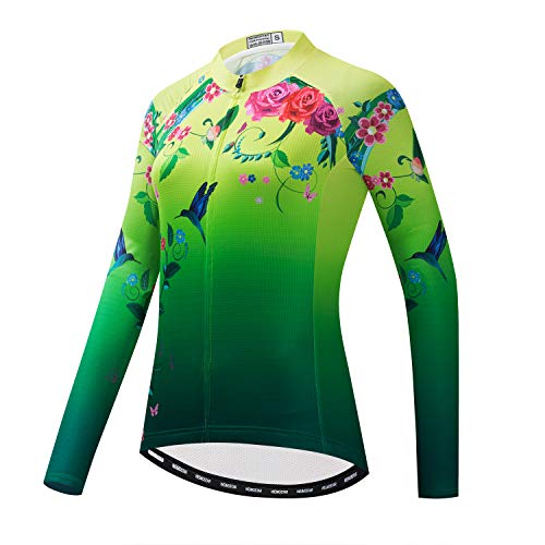 Weimostar Women's Cycling Bike Jersey Long Sleeve with 3 Rear Pockets,Cycling Biking Shirt Full Zipper Breathable Quick Dry Green Size XXL