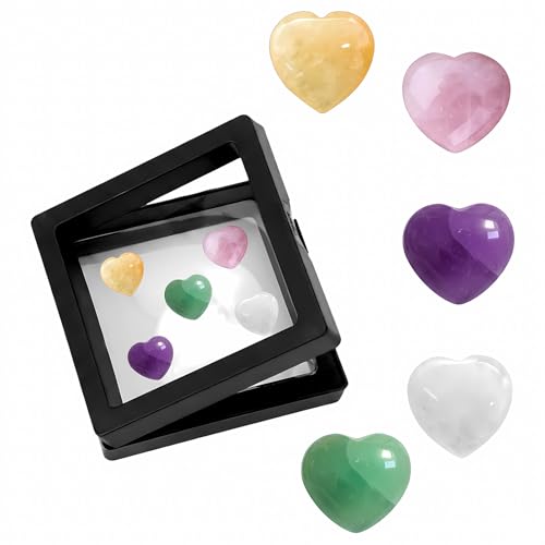 Juego de 5 piezas de cristal en forma de corazón con pantalla flotante y tarjeta de felicitación. Perfecto como regalo de primer colegio, amuleto de la suerte para niños, regalo de cumpleaños