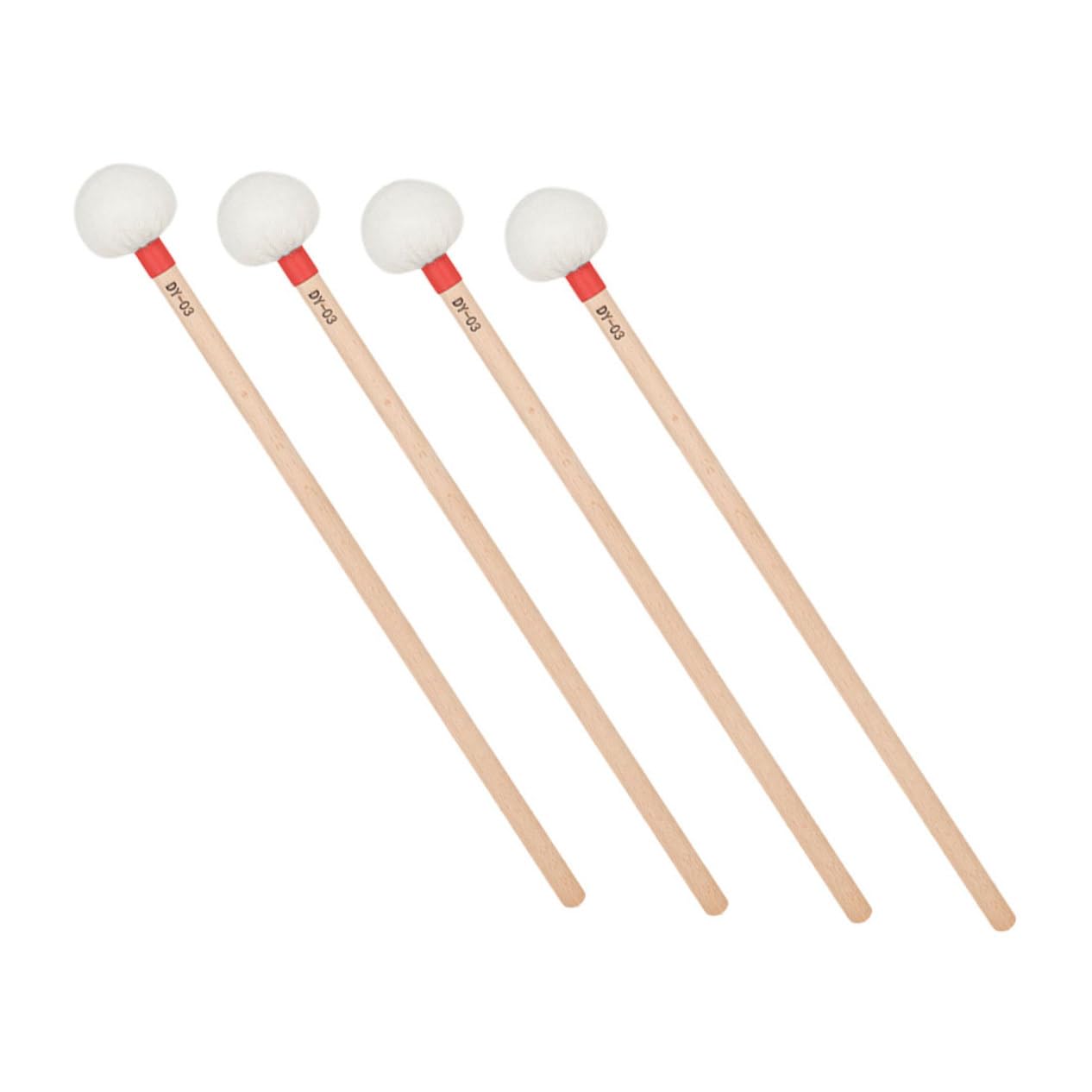 4pièces Maillets de Batterie avec Embouts Feutre Blanc Manches Bois Mailloches pour Cloches Orchestre et Xylophone Lot