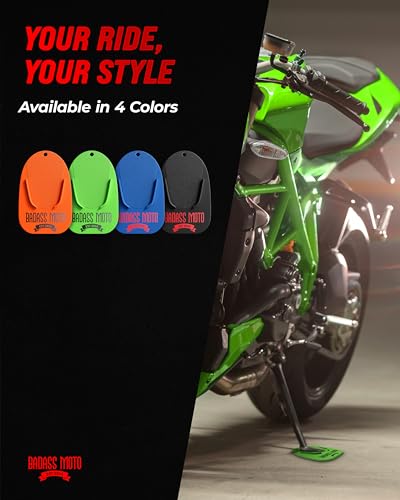 Image of Badass Moto Motorcycle Kickstand Pads - Motorcycle Pads Durable Motorcycle Kickstand Plate, Biker Kick Stand, Motorcycle Stand Pad - Park Your Bike on Hot Pavement, Grass- Go Fast Green(4-Pack)