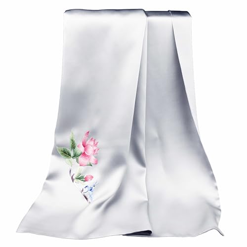 Écharpe luxueuse en soie 16 mommes 160x35cm broderie main femme