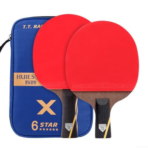 Juego de 2 paletas de tenis de mesa de grado de entrenamiento con tecnología de fibra de carbono para una mejor elasticidad y estabilidad en juegos competitivos e informales (juego largo + corto)