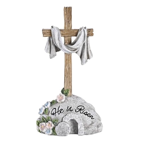 Dicksons Cross On Stone, He Is Risen, Multicolor 7.5 x 3.75 Inch Resin Tabletop Figurine