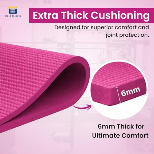 Image of Btag Premium PVC Yoga Mat for Women & Men | Anti-Slip Exercise & Gym Mat for Home Workouts | Lightweight & Durable | 6 mm (Dark Pink)