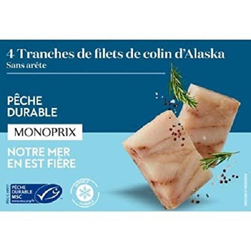 Monoprix Tranches de filets de colin d Alaska sans aretes, surgelees - La boite de 4, 400g