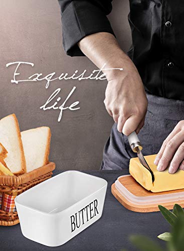 AISBUGUR Large Butter Dish with Lid Ceramics Butter Keeper Container with Knife and High- quality Silicone Sealing Butter Dishes with Covers Good Kitchen Gift White - Thumbnail 6