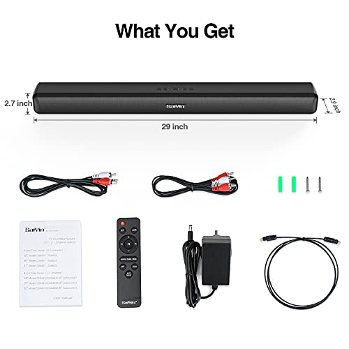 Sound Bar For Tv With Subwoofer Deep Bass Soundbar 2.1 Ch Home Audio Surround Sound Speaker System With Wireless Bluetooth 5.0 For Pc Gaming With Wired Opt/Aux/Coax Connection Mountable 29-Inch #TOP6