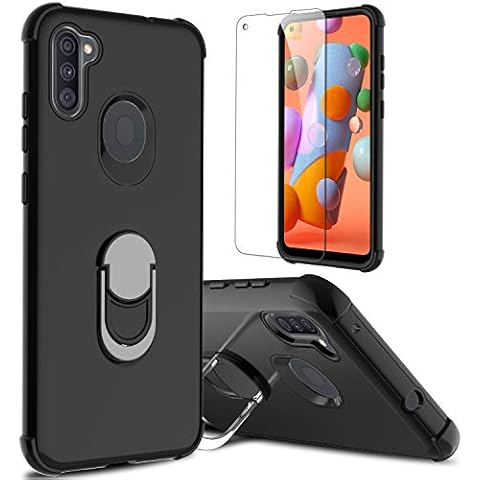 lovpec Galaxy A11 Case with Soft TPU Screen Protector, Ring Holder Kickstand Shockproof Protective Phone Cover Case for Samsung Galaxy A11 / Samsung SM-A115F (Black) Cover