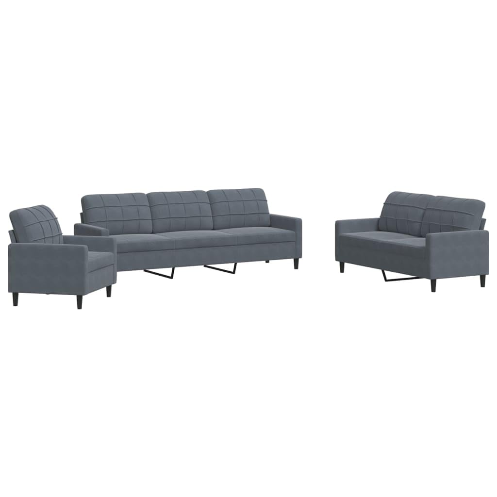 vidaXL 4-TLG. Sofagarnitur mit Kissen Dunkelgrau Samt, Sofa, Samtsofa, Sofa gepolstert, Relaxsofa, Wohnzimmermöbel, Polstersofa, Couch, Lounge Sofa