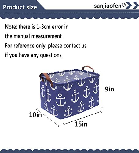 Image of Rectangular Kids Storage Bins,Boys Baskets,Collapsible Anchor Organizer Bin with Handles for Nautical Nursery Decor,Clothes Storage,Book Basket,Gift Basket.( Anchor)