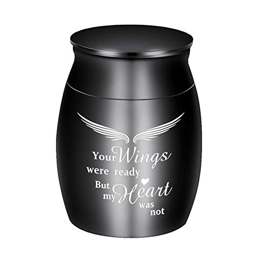 Small Keepsake Urns for Human Ashes 1.57 Inch Mini Cremation Urns for Ashes Stainless Steel Memorial Ashes Holder-Your Wings were Ready, But My Heart was Not