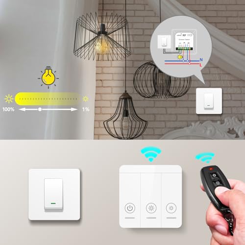 Tedeligo Kabelloser Dimmer Funk Lichtschalter Mit Fernbedienung, AC230V Dimmbare Schaltersteuerung Für LED Und Halogen 10W–150W, Kompatibel Mit Wandpaneel-Dimmerschaltern (kein WLAN Erforderlich)