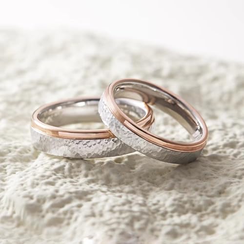 Image of Matching Rings Titanium Steel Rose Gold Plated Couple Rings Wedding Band His and Her Ring