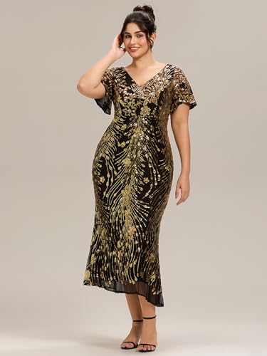 Image of Ever-Pretty Plus Women's Sequin Maxi Plus Size Formal Mother of Bride Dress