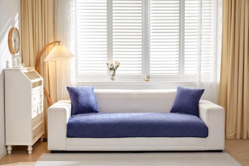 Image of HOMETHREADS Innovative Premium Velvet Sofa Cover Mat with PVC Backing for Non-Slip Comfort | (Navy Vrsh, 1 Seater | 70x70cm)