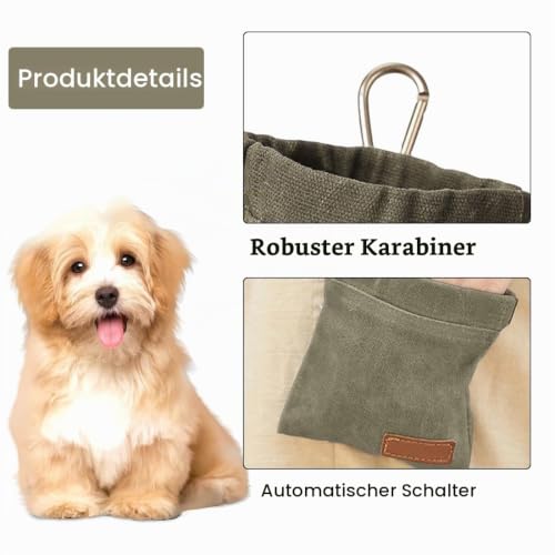 WeddHuis Freihändige Futterbeutel Hundetraining mit Karabiner, Freihändige Hundeleckerlitasche mit Automatischem Verschluss, Welpen Leckerlitasche für Hundetraining (Grün)