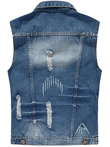 ebossy Men's Vintage Distressed Sleeveless Denim Jacket Casual Slim Fit Washed Jean vest2