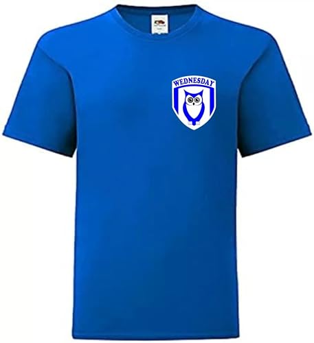 Invicta Screen Printers Sheffield Football Wednesday Owl Shield Crest T-Shirt Blue Adult Unisex 100% Cotton Top (UK Alpha M Regular Regular Blue)