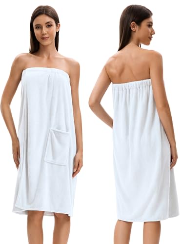 Image of Towel Wrap For Women After Shower,Plush Bath Robe Female,Sauna Spa Wrap Around Towels With Pockets