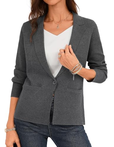 GRACE KARIN Women Sweater Blazer Business Casual 2025 Knit Suit Jackets Long Sleeve Lightweight Cardigan Work Office XL Dark Gray