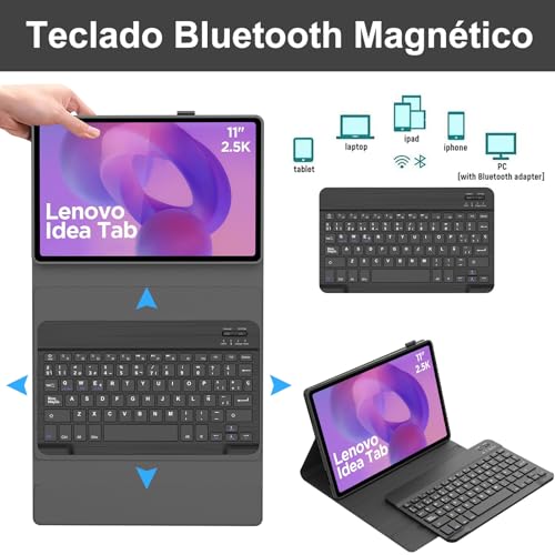 Teclado para Lenovo Idea Tab 11" 2025 funda Bluetooth español Ñ funda magnética negra FOGARI 3