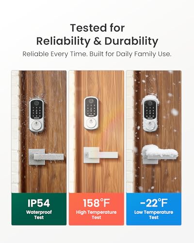 Image of DESLOC B200 Fingerprint Smart Lock with 2 Durable Lever Handles, Keyless Entry Front Door Lock Set, Electronic Keypad Deadbolt, App Control, DIY Installation, Designed for a Secure DESLOC Home, Silver
