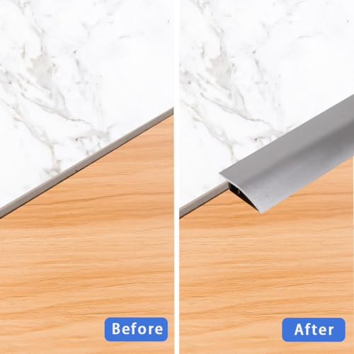 2 Stück Aluminium-Boden-Übergangsstange, Türstange, Metall-Bodenleiste für Türen, Schwellen, Fliesen, Laminat, Planken, Brücke die Höhe zwischen 6–12mm(Silber, 0.9m×4.3cm)