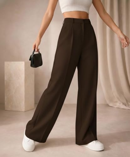 Image of Twill Regular Fit High-Waist Korean Trousers for Women & Girls | Casual Pants Outings