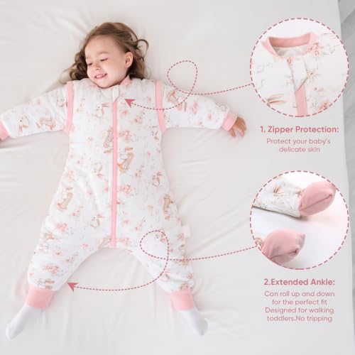 Image of LAT Winter Baby Sleep Bag with Feet,3-way zip Wearable Blanket with Removable Sleeves,Warm Sack for Toddler 2.5 TOG