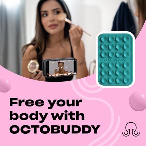 Image of OCTOBUDDY Classic MAX - Silicone Suction Phone Case Adhesive Mount - Hands-Free, Strong Grip Holder for Selfies and Videos - iPhone and Android Compatible - 2.6″ x 3.9″, Turquoise