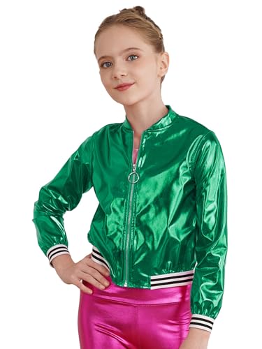 Kids Girls Holographic Halloween Party Shiny Lightweight Zipper Blazer Metallic Bomber Jacket3