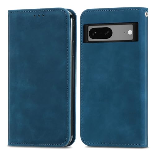 Étui Google Pixel 6 bleu anti-chute en cuir massif à rabat magnétique renforcé