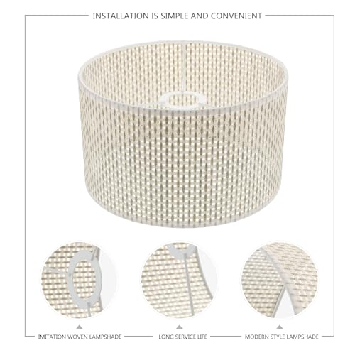 Image of OSALADI 1Pc Beige Imitation Rattan Woven Lampshade for E27 Desk Lamp Modern Lampshade- Stylish and Versatile Lamp Shade for Home Decor